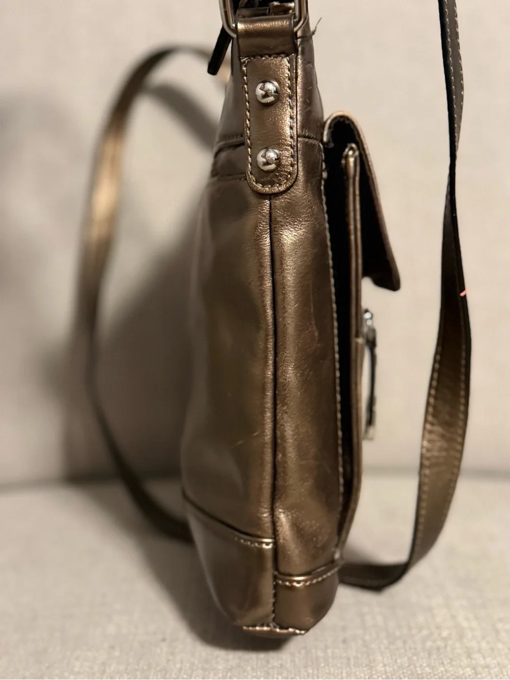 Gianni Bernini Bronze Metallic Leather Crossbody